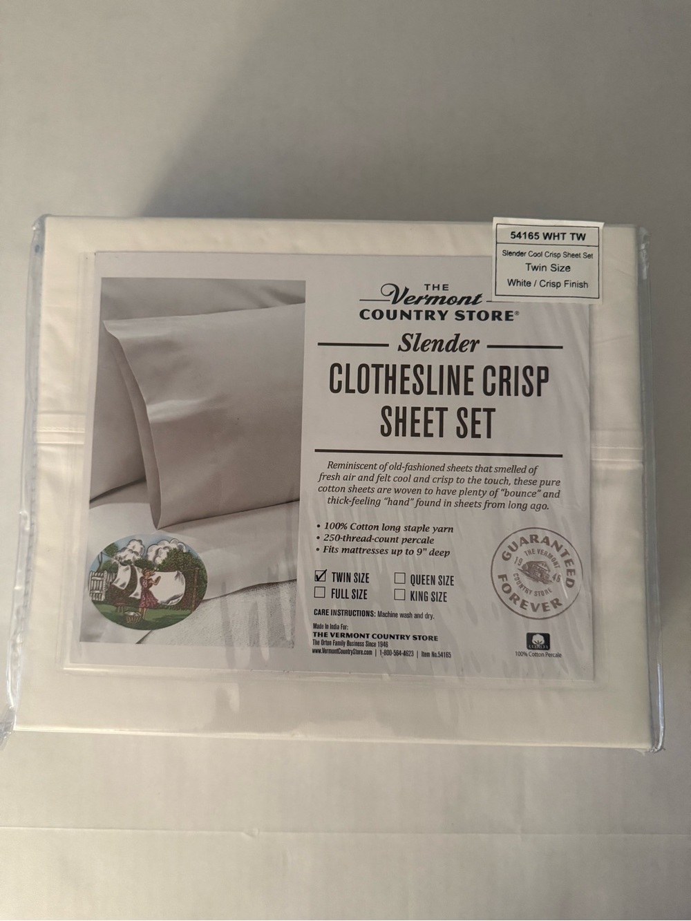 Vermont Country Store Clothesline Crisp Twin Sheet Set 100% Staple Cottonwood
